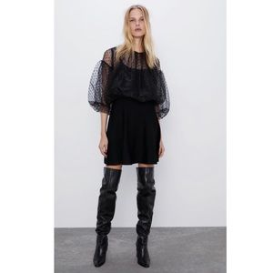 Zara Black Matching Swiss Dot Mini Dress